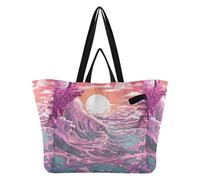 DDDIYEU Opera D'arte Rosa Lupo Onda Mare Borsa da Spiaggia Impermeabile,Borsa da Viaggio Donna,Borsa per Spesa Ragazze
