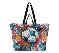 DDDIYEU Pallone Da Calcio Acquerello Blu Borsa da Spiaggia Impermeabile,Borsa da Viaggio Donna,Borsa per Spesa Ragazze