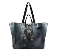 DDDIYEU Pittura Ad Acquerello Lupo Freddo Borsa da Spiaggia Impermeabile,Borsa da Viaggio Donna,Borsa per Spesa Ragazze