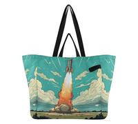 DDDIYEU Razzo Di Fuoco Blu Cielo Art Borsa da Spiaggia Impermeabile,Borsa da Viaggio Donna,Borsa per Spesa Ragazze