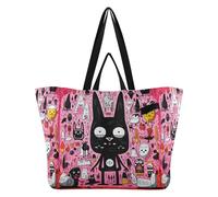 DDDIYEU Simpatico Cartone Animato Doodle Gatto Nero Borsa da Spiaggia Impermeabile,Borsa da Viaggio Donna,Borsa per Spesa Ragazze