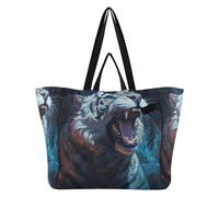 DDDIYEU Sparata Tigre Ululante Borsa da Spiaggia Impermeabile,Borsa da Viaggio Donna,Borsa per Spesa Ragazze