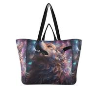 DDDIYEU Spazio Lupo Viola Borsa da Spiaggia Impermeabile,Borsa da Viaggio Donna,Borsa per Spesa Ragazze