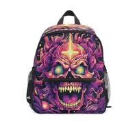 DDDIYEU Teschio Viola Che Brucia Artistico Infuocato Zaino per Asilo Nido Prescolare Bambini Studente Bookbag Zainetti per 2-7 Anni Capretto Viaggio Ragazze Ragazzi