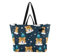 DDDIYEU Tigre Carina Che Ripete Il Modello Art Borsa da Spiaggia Impermeabile,Borsa da Viaggio Donna,Borsa per Spesa Ragazze