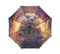 DDDIYEU Topo Arrabbiato Orso Del Fuoco Carino Automatica Ombrello da Viaggio Antivento Compatto con Protezione Solare UPF 50+ Ideale per Ragazze