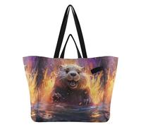DDDIYEU Topo Arrabbiato Orso Del Fuoco Carino Borsa da Spiaggia Impermeabile,Borsa da Viaggio Donna,Borsa per Spesa Ragazze
