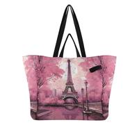 DDDIYEU Torre Della Città Rosa Borsa da Spiaggia Impermeabile,Borsa da Viaggio Donna,Borsa per Spesa Ragazze