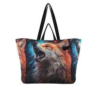 DDDIYEU Triste Lupo Che Ulula Spazio Borsa da Spiaggia Impermeabile,Borsa da Viaggio Donna,Borsa per Spesa Ragazze