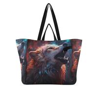 DDDIYEU Triste Spazio Ruggito Lupo Borsa da Spiaggia Impermeabile,Borsa da Viaggio Donna,Borsa per Spesa Ragazze