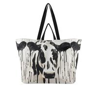 DDDIYEU Vacca Bianca Nera Arte Semplice Borsa da Spiaggia Impermeabile,Borsa da Viaggio Donna,Borsa per Spesa Ragazze