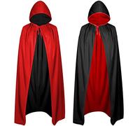 DDFF Mantello Vampiro Reversibile Nero Rosso con Cappuccio, Mantello Lungo Unisex Adulto per Halloween, Cosplay e Carnevale, Perfetto per Feste a Tema e Travestimenti (90 CM)
