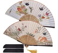 DDGG 2 Pezzi Ventilatore di Bambù Mano, Portatile Bambù Ventaglio, Portatile Donna Bambù Ventagli, Ventaglio Pieghevole con Nappa, per Matrimonio, Cosplay, Parete Decorazioni, Danza, Regalo (B)