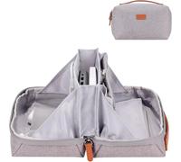DDgro Borsa organizer da viaggio per elettronica, borsa perfetta per accessori elettronici, caricabatterie e cavi MacBook, cavi, hard disk (grigio chiaro-marrone)