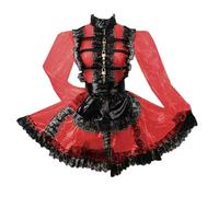 DDINGHOONQPODFR Abiti da cameriera con cerniera frontale bloccabile, con grembiule, collo alto, costume cosplay in PVC, mini uniforme per feste, rosso, 3XL