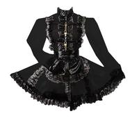 DDINGHOONQPODFR Abiti da cameriera con cerniera frontale bloccabile nero con grembiule collo alto costume cosplay mini divisa da festa, nero, L