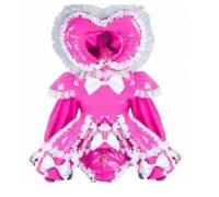 DDINGHOONQPODFR Abito da donna per cosplay con serratura, in PVC, rosa e bianco, cappello da cameriera, uniforme per la privacy, cosplay, personalizzato, rosa, 3XL