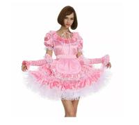 DDINGHOONQPODFR Donne, Sissy rosa con serratura abito in raso cameriera Cosplay Costume personalizzazione, rosa, XL