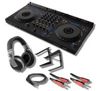 DDJ-GRV6 Controller DJ a 4 canali con cuffie DJ professionali Pioneer HDJ-X5-S, supporti sul palco LPT5000 Supporto per laptop e cavi essenziali per il collegamento ai controller DJ