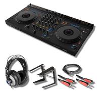 DDJ-GRV6 Controller DJ a 4 canali con cuffie StreamEye Cans50 da studio professionale, supporti sul palco LPT5000 Supporto per laptop e cavi essenziali per il collegamento ai controller DJ