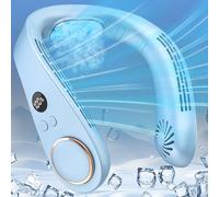 DDKJ Ventilatore da collo Aria condizionata,Aria per il collo 5 Velocità,Ventilatore collare 3 livelli di freddo,Display LED,5500mAh,Ventoinha portatile per uomini/donne/bambini-blu chiaro
