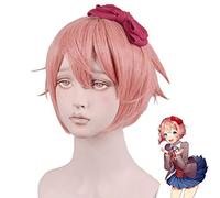 DDLC Doki Doki Literature Club Sayori Donne Parrucca corta rosa Costume Cosplay Parrucche sintetiche termoresistenti per capelli (senza copricapo) MZ-401