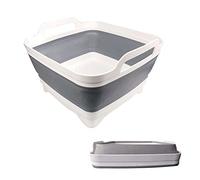ddLUCK Bassine Pliable, Lavabo Pliable avec Bouchon de Vidange et Poignées de Transport, Grande Capacité de 9L, évier de Camping-Car pour Légumes, Fruits, Aliments, Lessive (Gris)