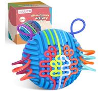 ddLUCK Palla per attività sensoriale, giochi anti-stress in silicone per autismo, ADHD, ollago, ansia, giocattolo silenzioso Fidget Toys per bambini e adulti, 10 colori con 20 corde (blu)