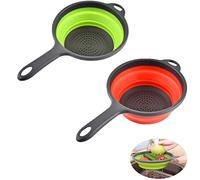 ddLUCK - Scolapasta pieghevole in silicone, per scolapasta pieghevole con manici, salvaspazio, pieghevole per scolare, verdure, verde e rosso, confezione da 2
