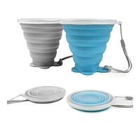 ddLUCK, set di 2 tazze in silicone pieghevoli, con coperchio in plastica, riutilizzabile, picnic, campeggio, escursionismo, all'aperto, viaggio