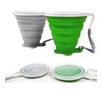 ddLUCK, tazze in silicone pieghevoli, set di 2 tazze Pieghevole da viaggio, silicone pieghevole, con coperchio in plastica, riutilizzabile, picnic, campeggio, escursionismo, all'aperto, viaggio