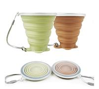 ddLUCK, tazze in silicone pieghevoli, set di 2 tazze Pieghevole da viaggio, silicone pieghevole, con coperchio in plastica, riutilizzabile, picnic, campeggio, escursionismo, all'aperto, viaggio