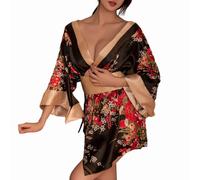 DDMDBYHRY Kimono giapponese da donna, lingerie per cosplay, corto, pigiama giapponese setoso, costume da geisha, formato A4, Nero , Etichettalia unica