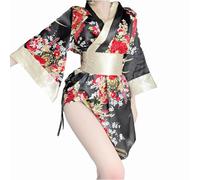 DDMDBYHRY Kimono giapponese da donna, lingerie per cosplay, corto, pigiama giapponese setoso, costume da geisha, A2, Nero , Etichettalia unica