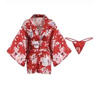 DDMDBYHRY Kimono giapponese da donna, lingerie per cosplay, corto, pigiama giapponese setoso, costume da geisha, A7, Rosso, Etichettalia unica