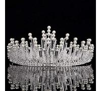 DDNGEJ Tiara di Diamanti Color Argento, Tiara di Perle da Sposa per Corona da Matrimonio, Gioielli Fatti a Mano con Perline di Cristallo, Strass, Accessori per ca