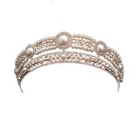 DDNGEJ Tiara di Diamanti, Corona da Sposa in Oro, Tiara di Perle con Strass, Copricapo da passerella e Accessori per Capelli da Sposa