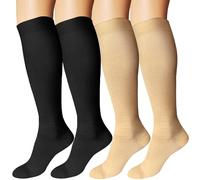 DDOBB 4 paia di calze a compressione da uomo e da donna, calze a compressione, calze da viaggio, per volo, sport, running, ciclismo, nero*2+colore della pelle*2, L-XL