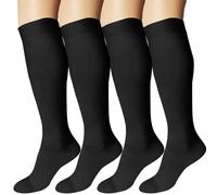 DDOBB Calze a compressione per uomo e donna, 4 paia di calze di sostegno a compressione, calze da viaggio, per volo, sport, running, ciclismo, Nero , 3XL