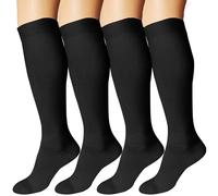 DDOBB Calze a compressione per uomo e donna, 4 paia di calze di sostegno a compressione, calze da viaggio, per volo, sport, running, ciclismo, 4 nere, 3XL