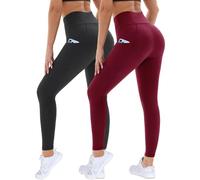 DDOBB Confezione da 2 leggings sportivi da donna a vita alta, leggings sportivi da donna, lunghi con tasche, leggings da palestra, opachi, neri, sportivi, elasticizzati, per la pancia, per lo yoga,