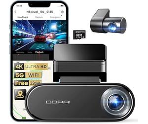 DDPAI Dashcam Auto 4K+1080P, Telecamera Auto con 32GB eMMC Integrati, Super Visione Notturna, WiFi 5GHz, GPS, Modalità Parcheggio 24H, G-Sensor, Registrazione in Loop, Controllo Tramite App, N5 Dual