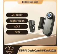DDPAI N5 Dash Cam Dual 4K HDR Anteriore e Posteriore con AI NightVIS, WiFi 6, GPS, ADAS, Controllo Vocale e Modalità Parcheggio 24H - DVR per Auto