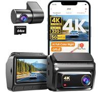 DDPAI Z60 Dashcam per auto Anteriore Posteriore 4K+1080P, 64GB SD + 32GB eMMC integrato, 4G LTE, Visione Notturna a Colori, 5GHz WiFi6 GPS, Supercondensatore, Sorveglianza Parcheggio 24/7