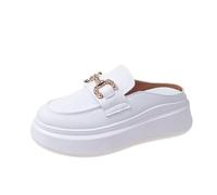 DDRPAD Mezze ciabatte da donna con punta chiusa, pantofole con plateau, sandali con mezzo supporto senza tacco, bianco, 39