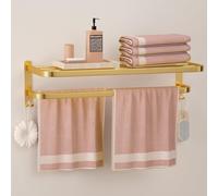 DDS-DUDES Portasciugamani da bagno dorato con doppie barre porta asciugamani da parete per lavabo con ganci in acciaio inossidabile dorato per hotel e bagno da 58,4 cm