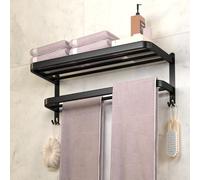 DDS-DUDES Portasciugamani neri per mensola asciugamani da bagno con doppie barre porta asciugamani da parete per lavabo con ganci in acciaio inox per hotel (nero opaco 38,1 cm)