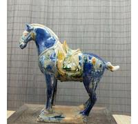 DDS22E Statua del cavallo da guerra della dinastia Tang da 20,8 cm - Statuetta di cavallo in ceramica smaltata tricolore in ceramica cinese antica,