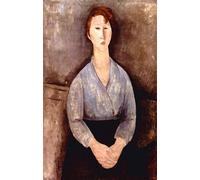 DDSEW GREWT Amedeo Modigliani Poster Donna seduta in una camicetta blu Pittura su tela Arte murale moderna Amedeo Modigliani Stampe Home Decor Quadro 50X70cm Senza cornice