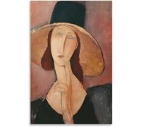 DDSEW GREWT Amedeo Modigliani Poster Ritratto di Jeanne Hebuterne in un grande cappello Tela Pittura Stampe artistiche da parete astratte per immagini di Home Decor 58x80cm Senza cornice